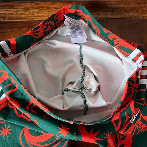 Adidas x Farm Rio Biker Bike Shorts Women's Size LARGE L Tropical Green Orange - Picture 6 of 9